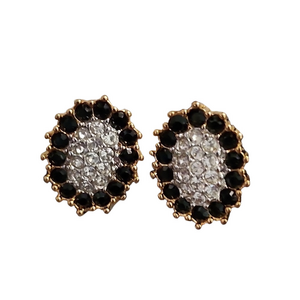 NINA RICCI - Golden metal clip on earrings black rhinestones